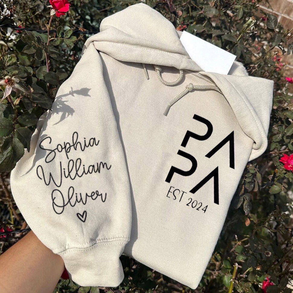 Custom Papa Embroidered Hoodie Sweatshirt T-shirt With Names Unique Gift For Dad Father's Day Gifts