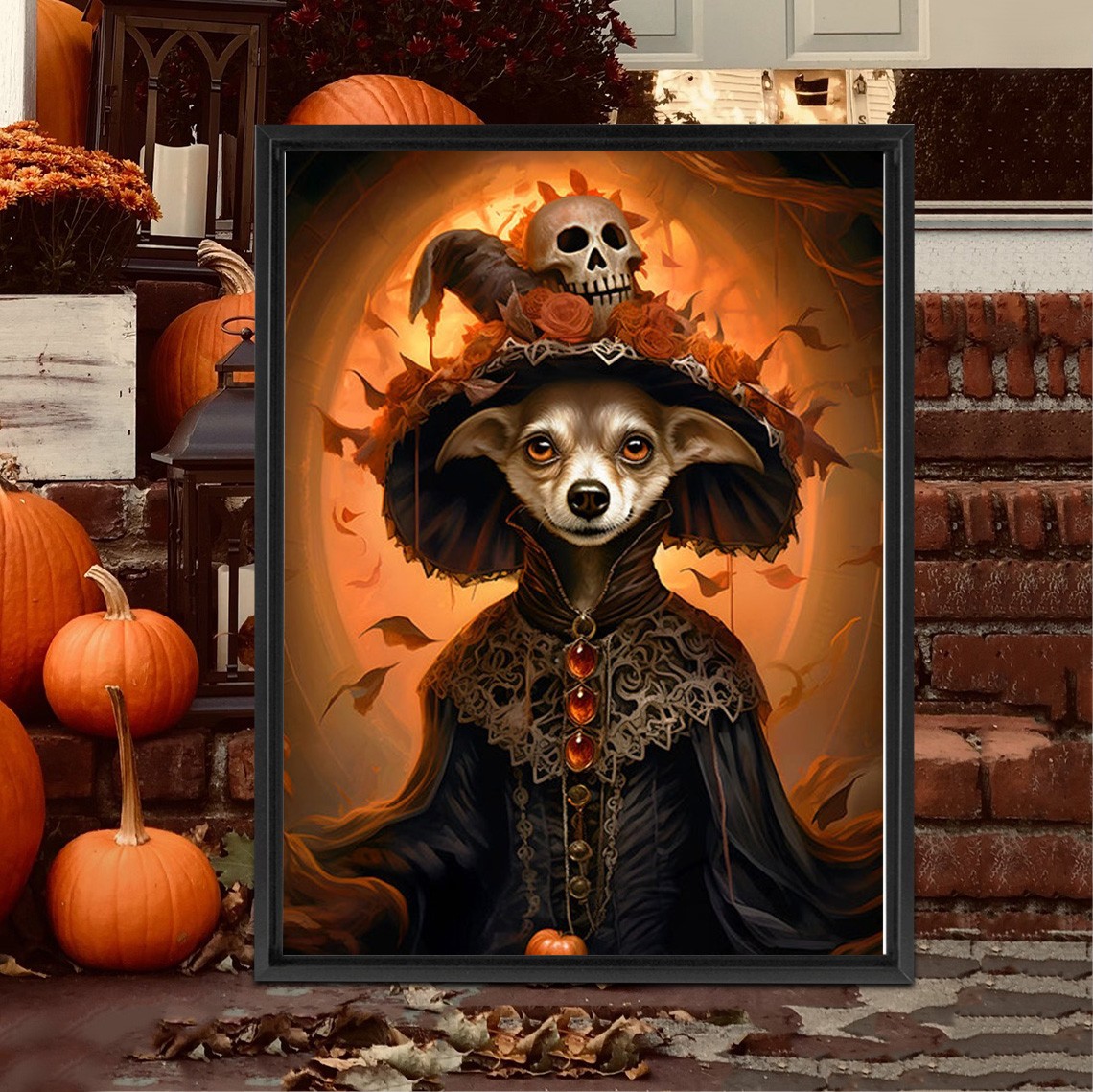 Personalized Halloween Pet Portrait Frame Custom Halloween Poster Funny Wall Art for Pet Lovers Memorial Gifts