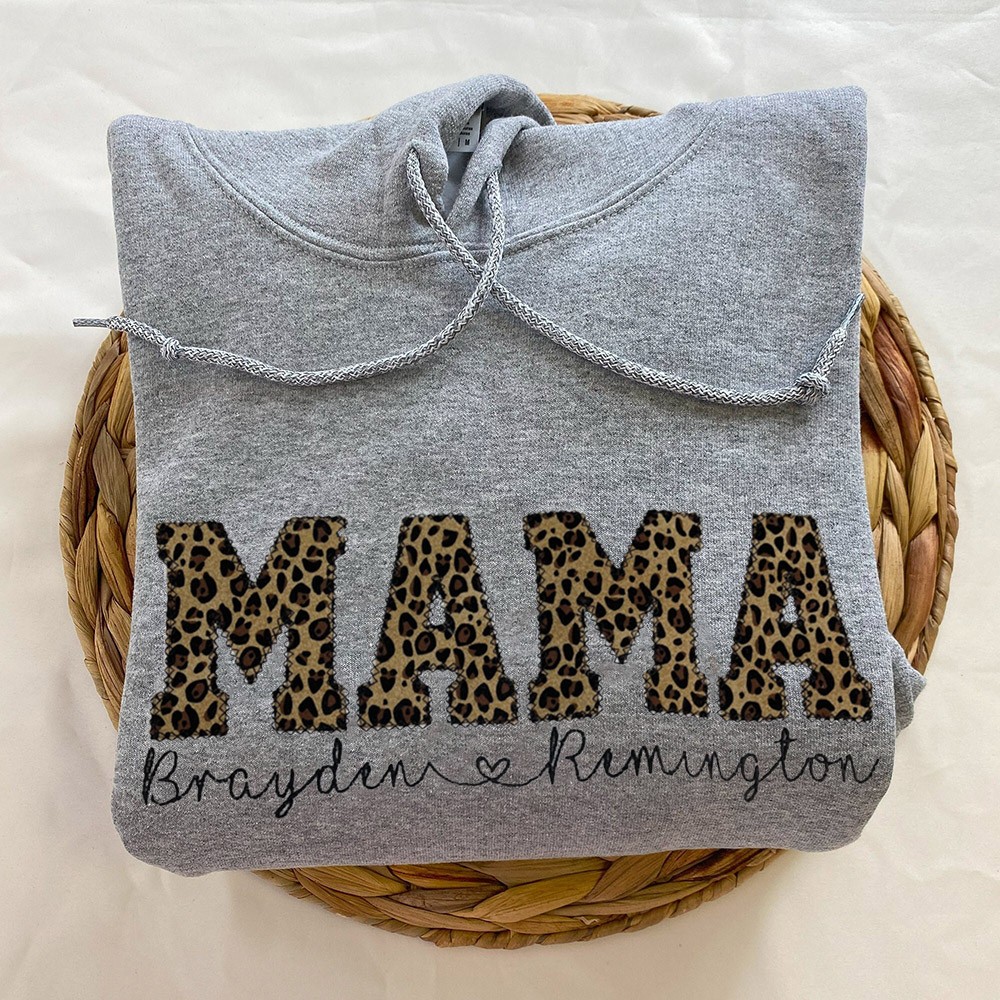 Personalized Leopard Print Mama Embroidered Sweatshirt Hoodie Unique Christmas Gift Ideas