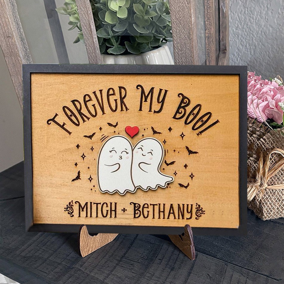 Personalized Forever My Boo Ghost Wood Sign Cute Halloween Gifts for Couple