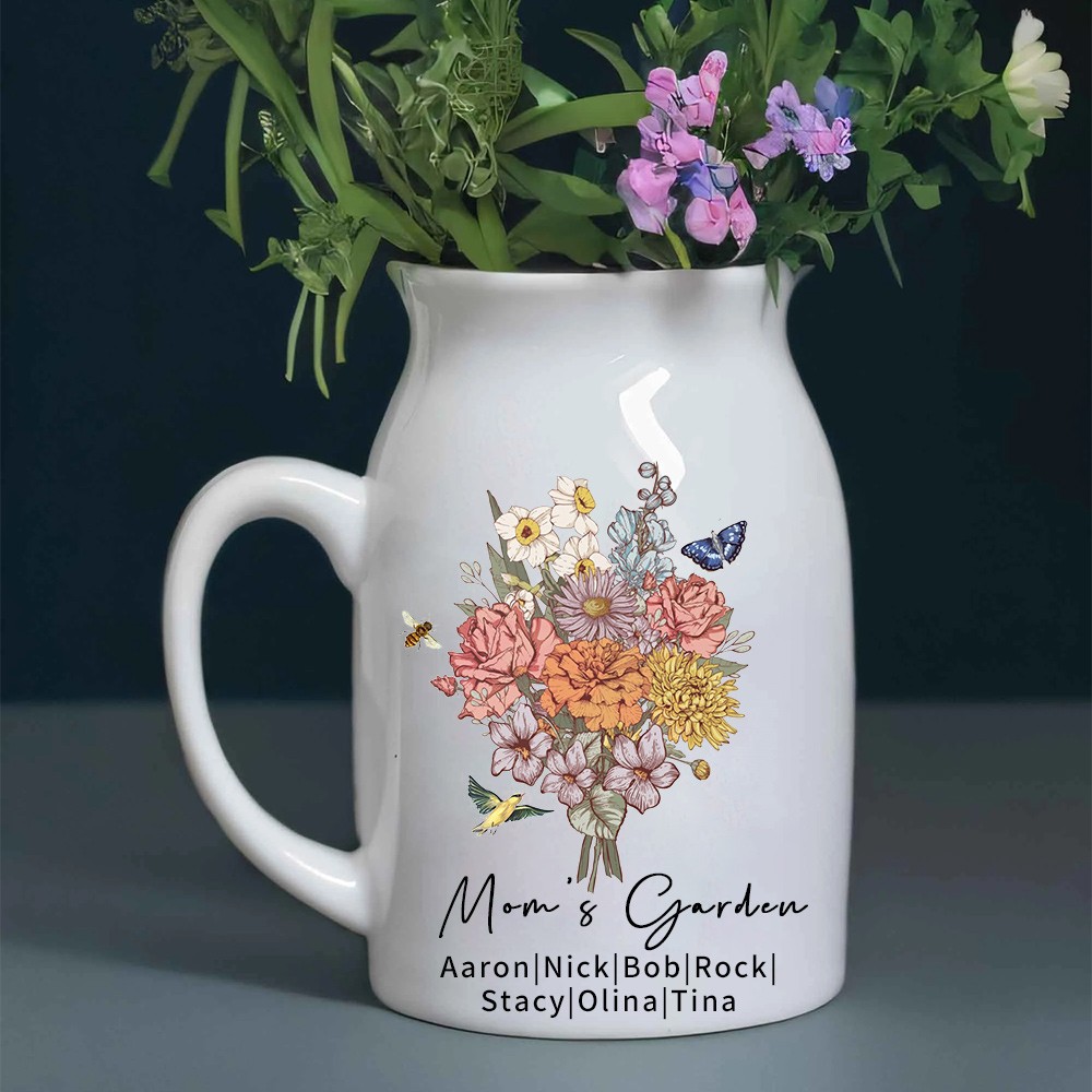 Custom Mom's Garden Birth Flower Bouquet Family Vase With Names Personalized Gift for Grandma Mom Mother's Day Gift Ideas