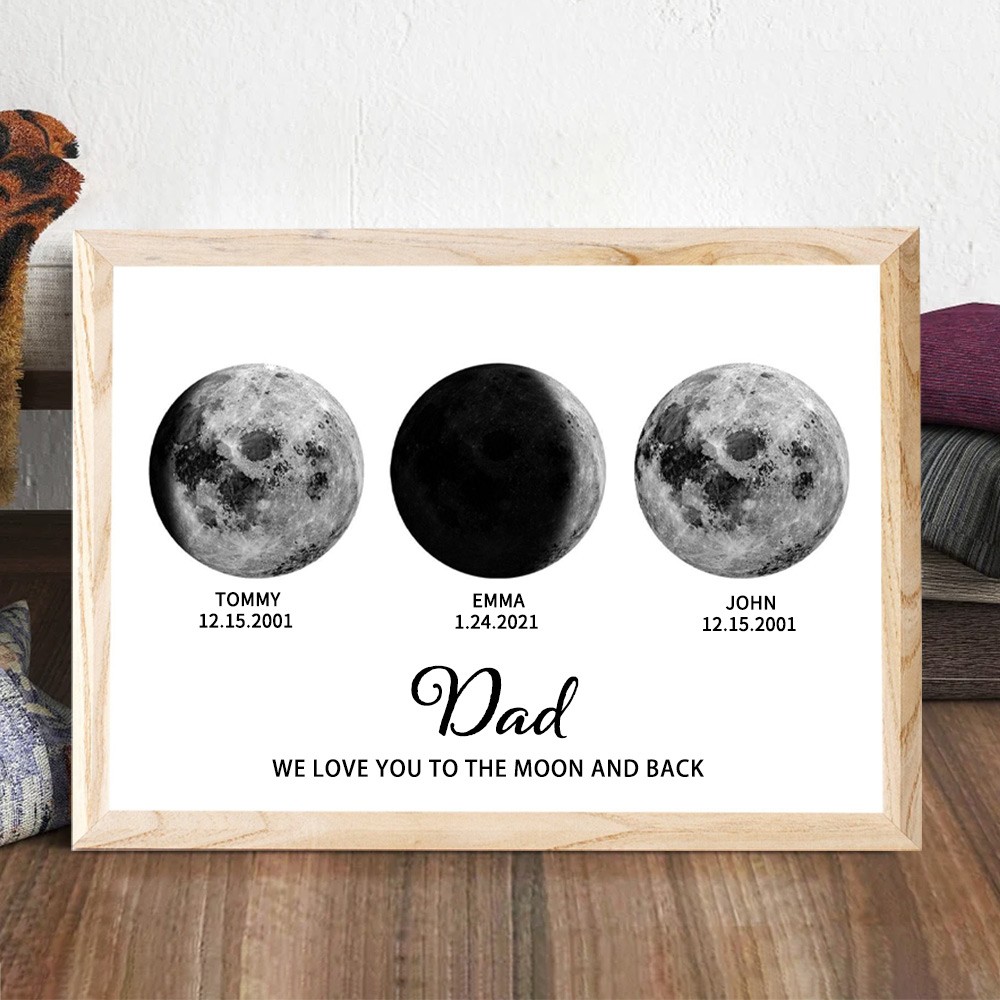 Dad We Love You To The Moon And Back Personalized Moon Phase Print Frame Father's Day Gift Ideas