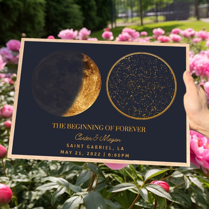 Personalized Star Map Frame with Moon Phase Anniversary Gift Ideas Unique Gift for Couples Christmas Gift