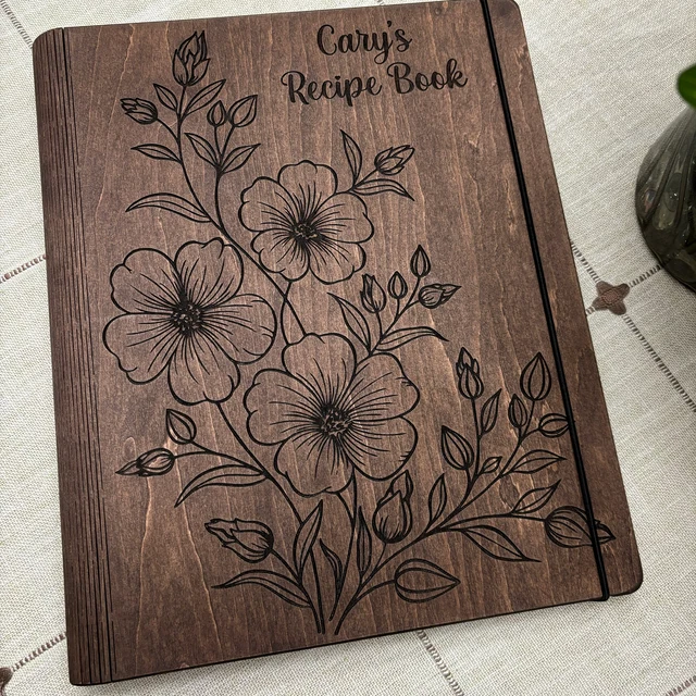 Personalized Wooden Recipe Book Blank Binder Custom Engraved Journal Cookbook for Mom Grandma Christmas Gift