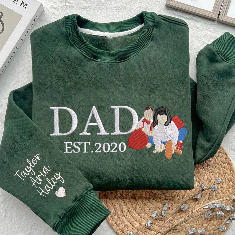 Personalized Photo Embroidered Dad Sweatshirt Hoodie With Date Family Keepsake Father's Day Gift Ideas