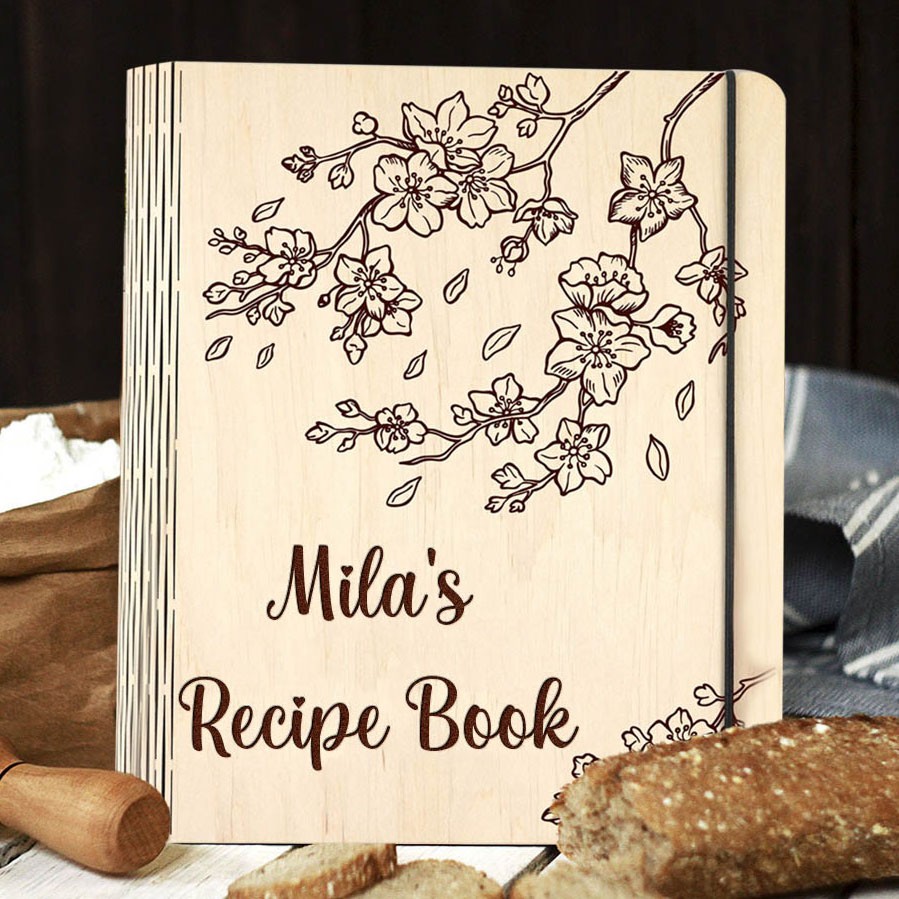 Personalized Recipe Book Blank Binder Custom Wooden Engraved Journal for Mom Grandma Christmas Gifts