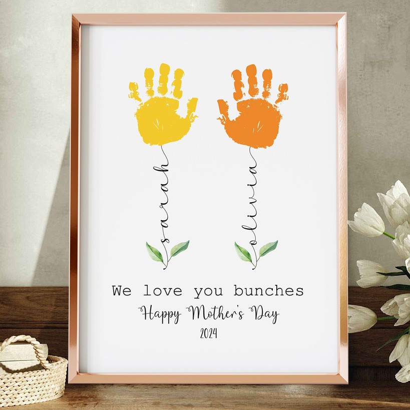 Custom Flower Bunches DIY Handprint Frame with Names Birthday Gift For Mom Mother's Day Gift Ideas