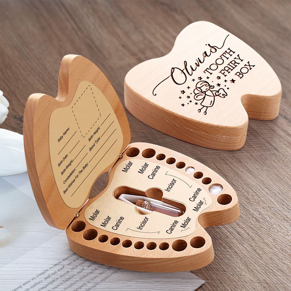 Personalized Engraved Wooden Baby Tooth Fairy Box Custom Keepsake Tooth Storage Box Baby Shower Gifts