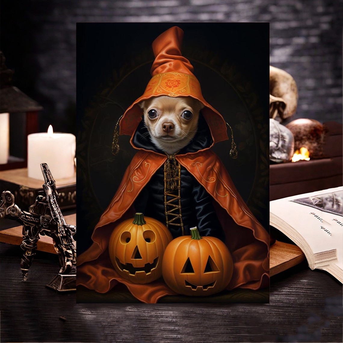 Personalized Halloween Pet Portrait Frame Custom Halloween Poster Funny Wall Art for Pet Lovers Memorial Gifts