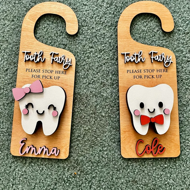 Personalized Tooth Fairy Door Hanger With Money Holder Keepsake Gift for Kids