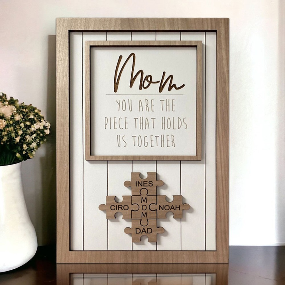 Handmade Personalized Wood Mom Puzzle Name Sign Family Gifts for Mom Mother's Day Gift Ideas