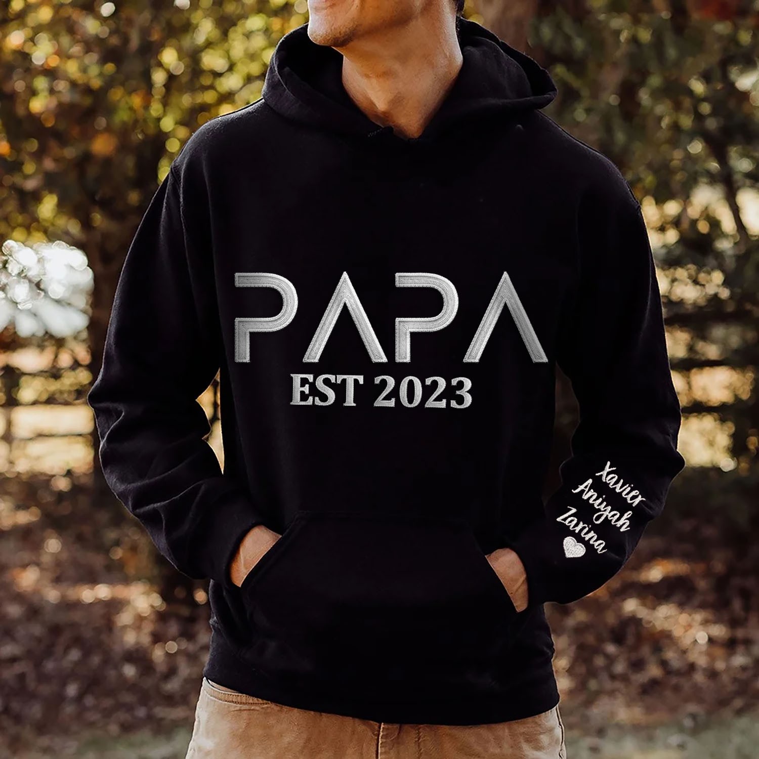 Personalized Hoodie Sweatshirt Embroidered Papa With Date and Kids Names Father's Day Gift Ideas