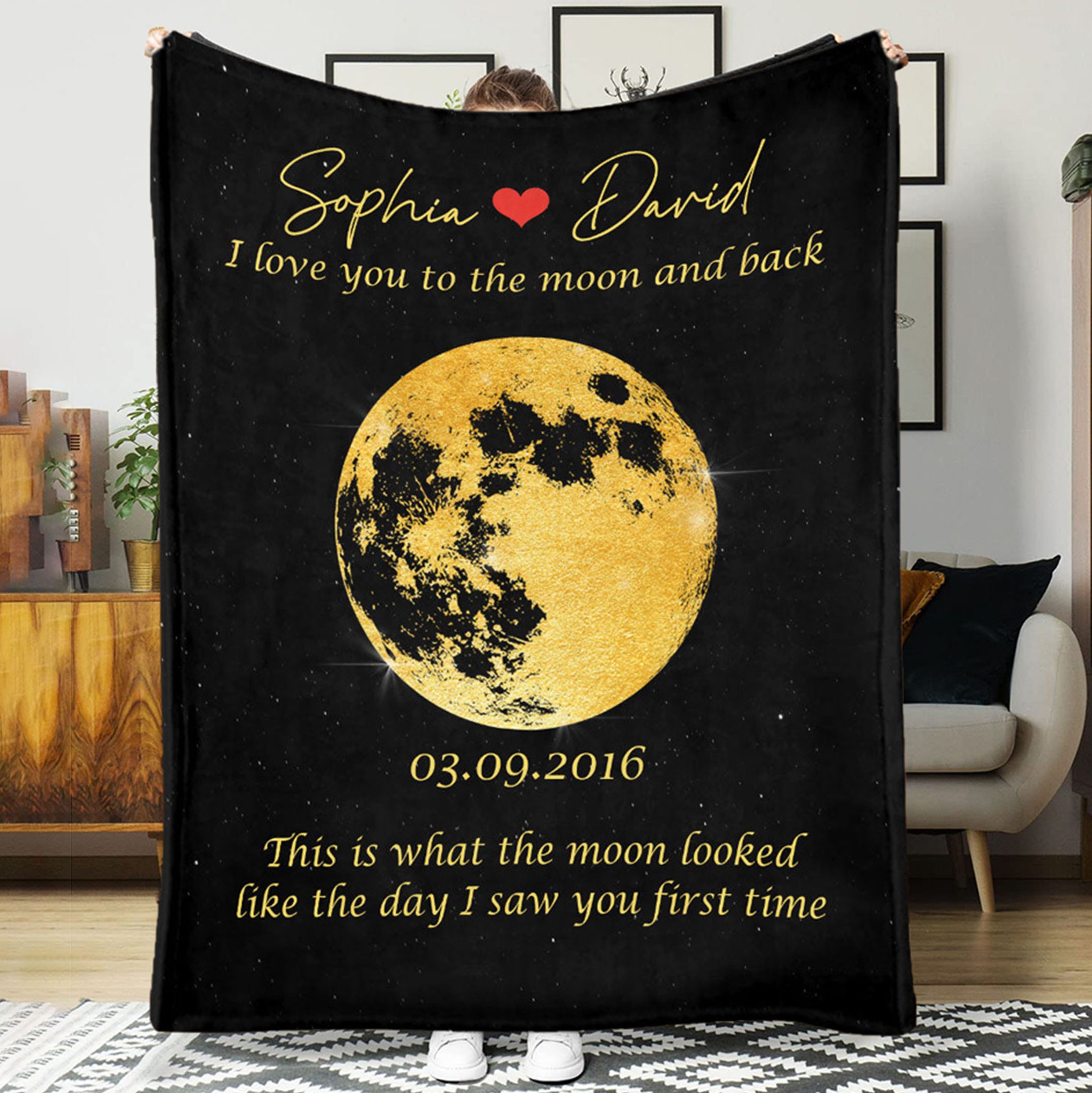 Custom Couple Moon Phase Blanket Love Gifts for Soulmate Anniversary Gift Ideas