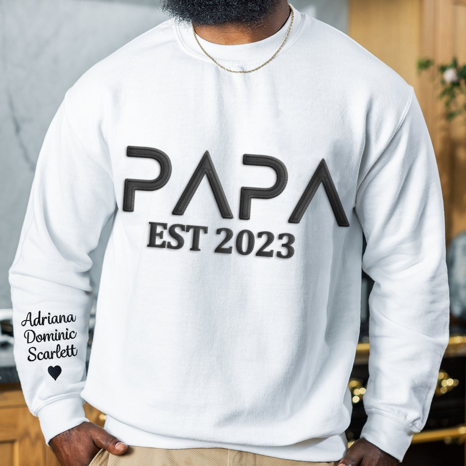 Custom Embroidered Sweatshirt Hoodie For Papa With Kids Names Father's Day Gift Ideas Family Gift