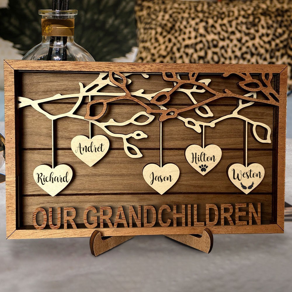 Custom Wood Family Tree Sign with Engraved Names Family Keepsake Gifts for Grandma Mom Mother's Day Gifts