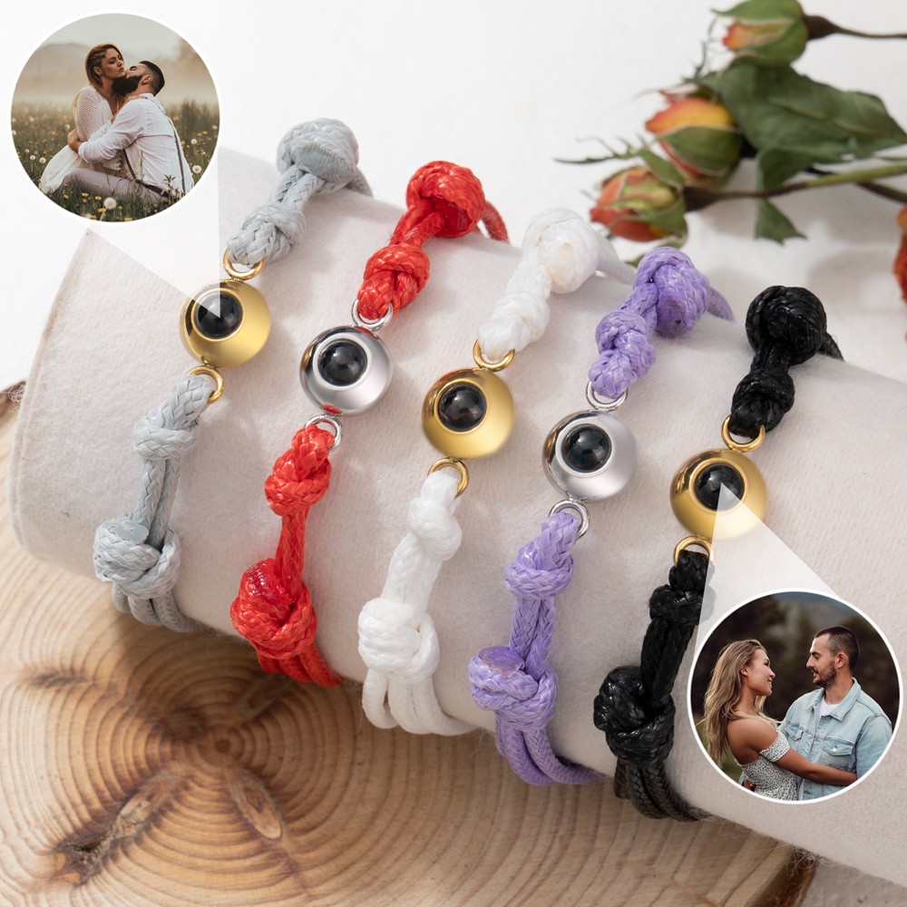 Personalized Rope Memorial Photo Projection Bracelet With Picture Inside Valentine's Day Gifts For Couple