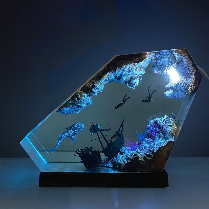 Whale shark and Couple Diver Resin Night Light Christmas Gift Birthday Gift Ideas