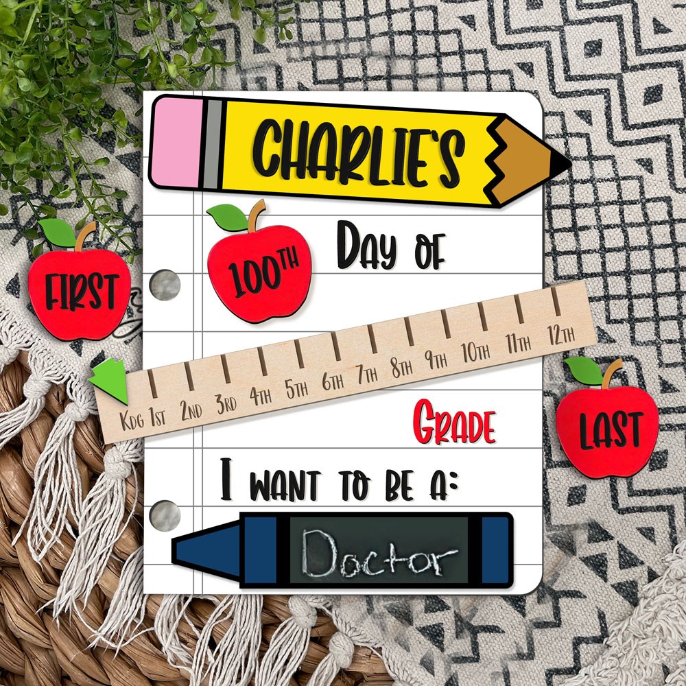 Custom Interchangeable Wooden First/100th/Last Day of School Sign With Blank Chalkboard Photo Prop Back to School Gifts for Kids