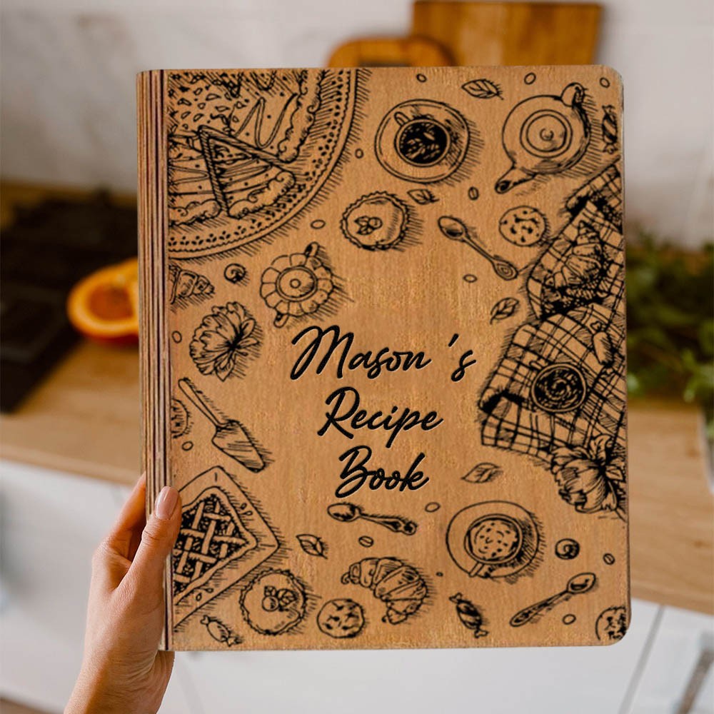 Custom Wooden Recipe Book with Blank Binder Unique Family Gifts Christmas Gift for Mom Grandma