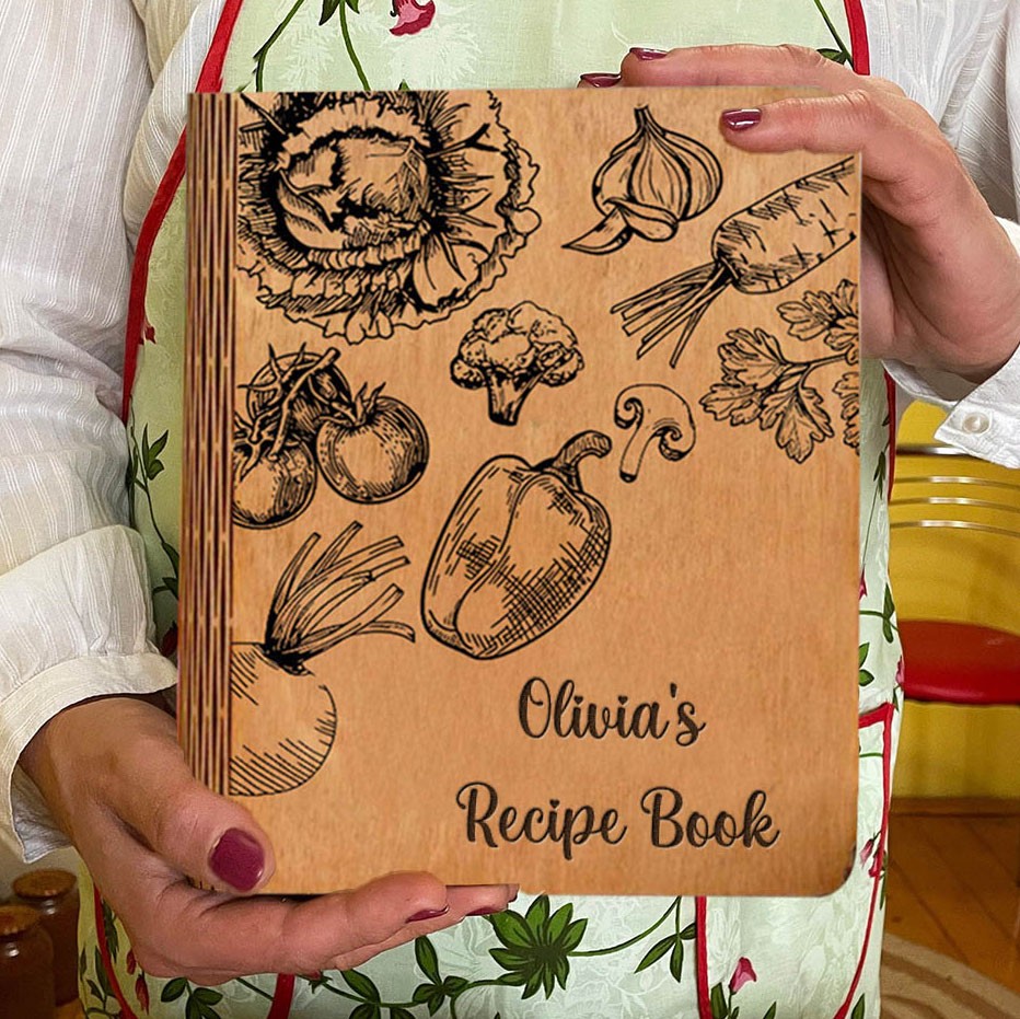 Wooden Recipe Book with Blank Binder Personalized Engraved Journal for Mom Grandma Christmas Gift for Her