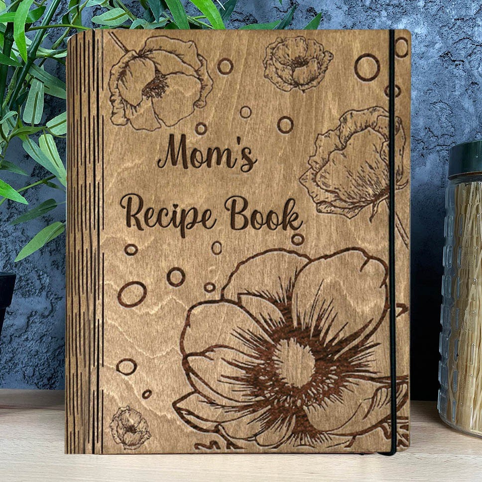 Personalized Mom's Wooden Recipe Book Blank Binder Custom Engraved Journal for Mom Grandma Christmas Gifts