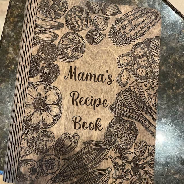 Mama's Recipe Book Blank Binder Personalized Wooden Engraved Journal for Mom Grandma Christmas Gifts