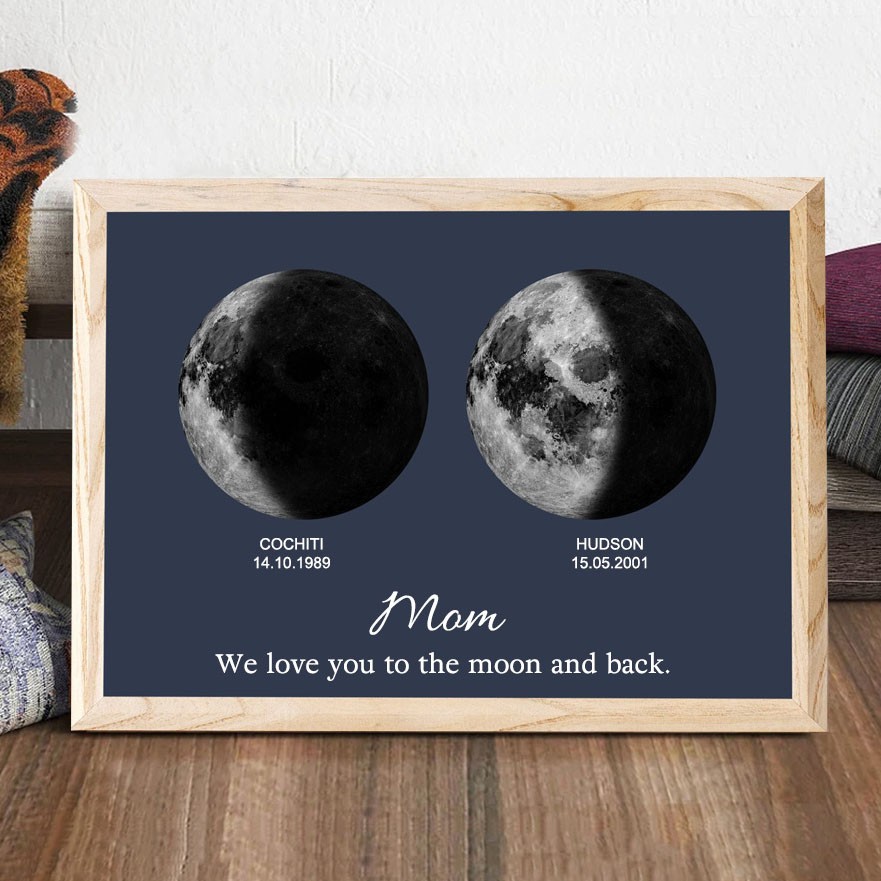 Mom We Love You To The Moon And Back Custom Moon Phase Print Frame Mother's Day Gift Ideas