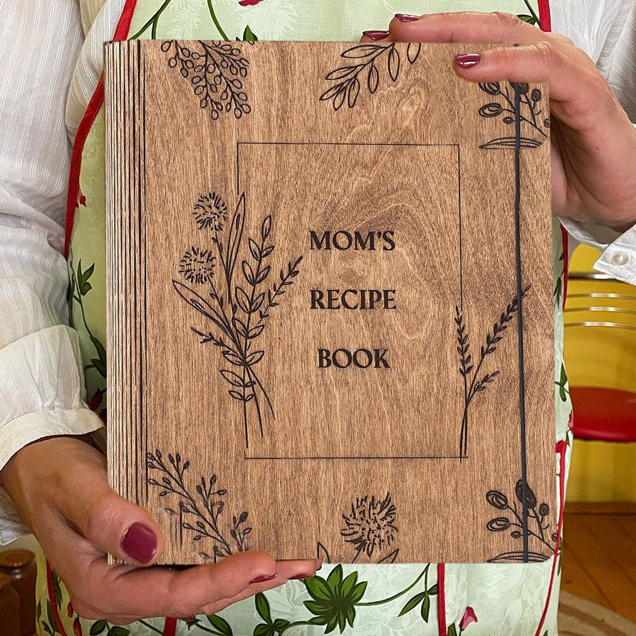 Personalized Recipe Book Blank Binder Custom Wooden Cookbook Keepsake Gifts for Mom Christmas Gift