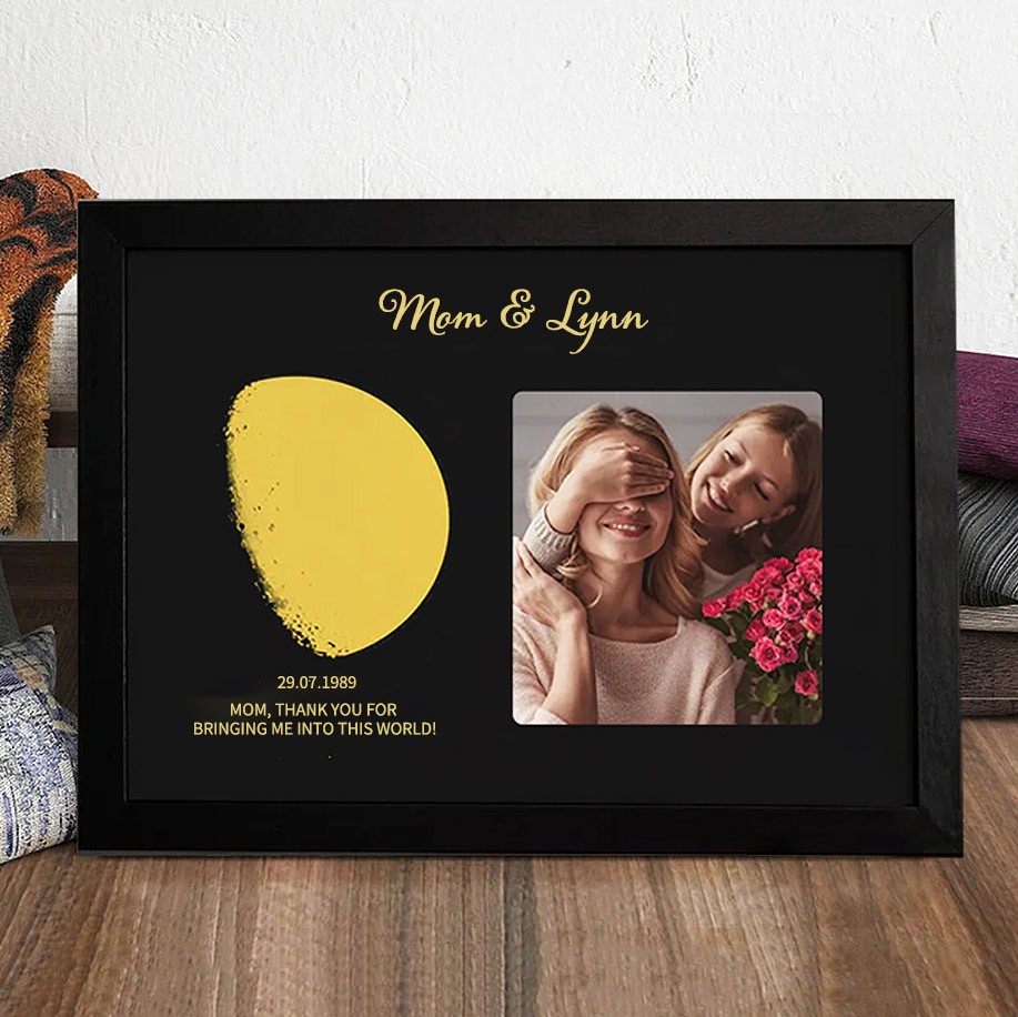 Custom Wooden Moon Phase Photo Frame Sign Mother's Day Gift Ideas Special Gift For Mom