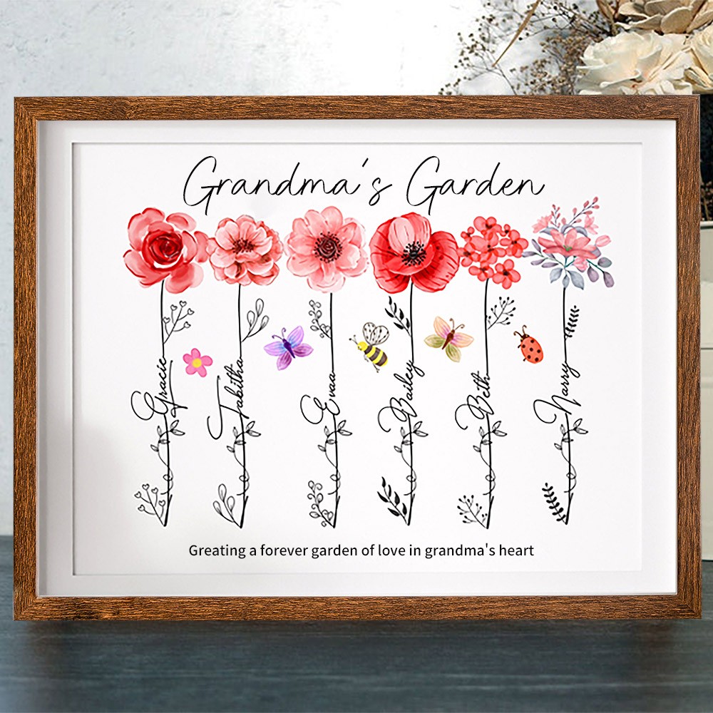 Custom Art Print Birth Flower Frame To Grandma's Garden Gift for Mom Grandma Mother's Day Gift Ideas