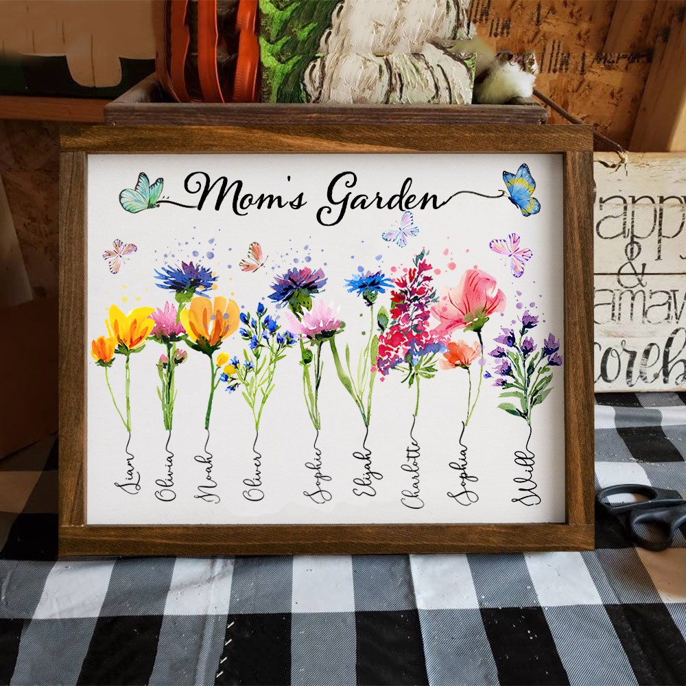 Custom Mom's Garden Birth Flower Frame Personalized Family Sign Keepsake Gift Ideas for Mom Grandma Mother's Day Gifts