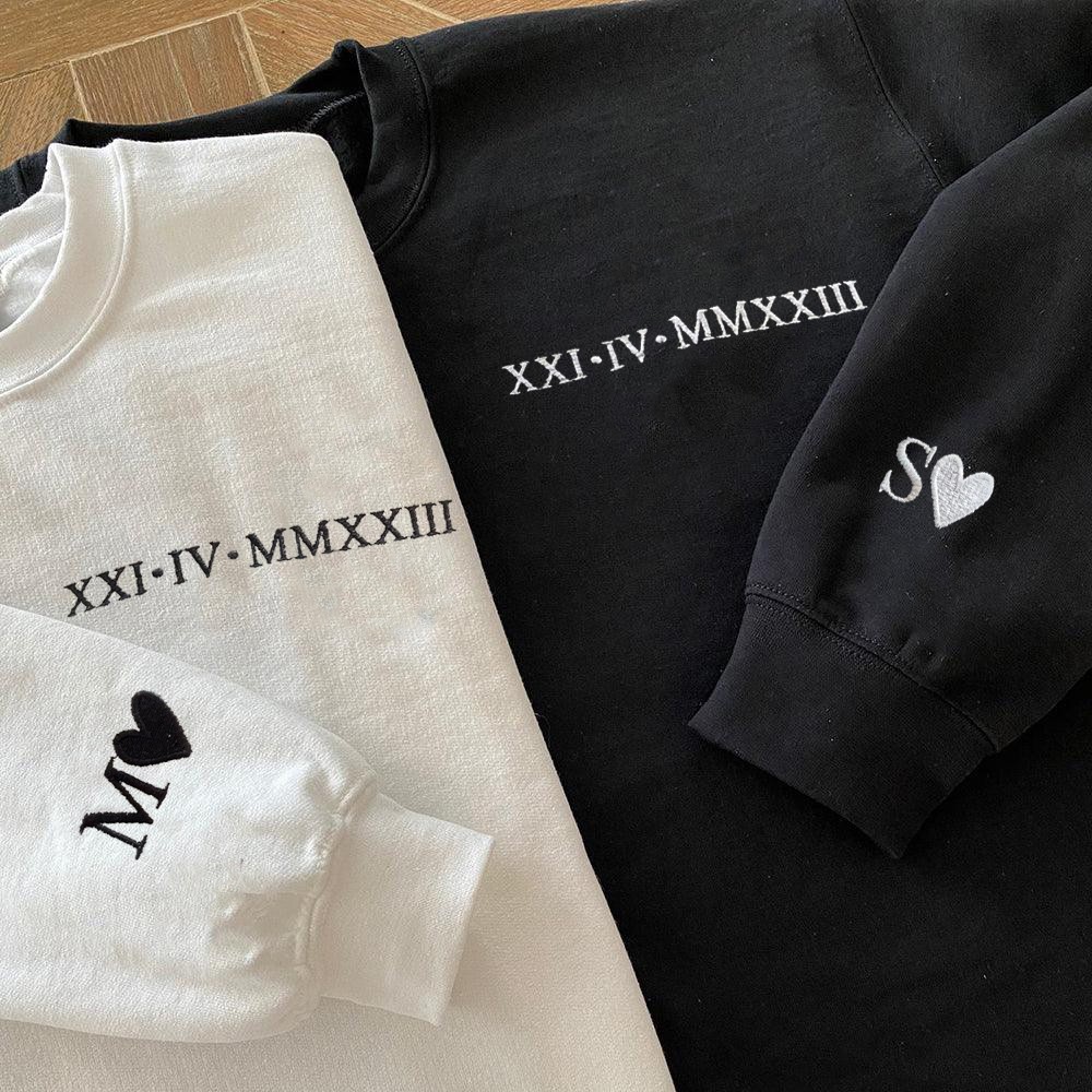 Personalized Couple Sweatshirt Hoodie With Embroidered Roman Numeral Anniversary Gift Ideas