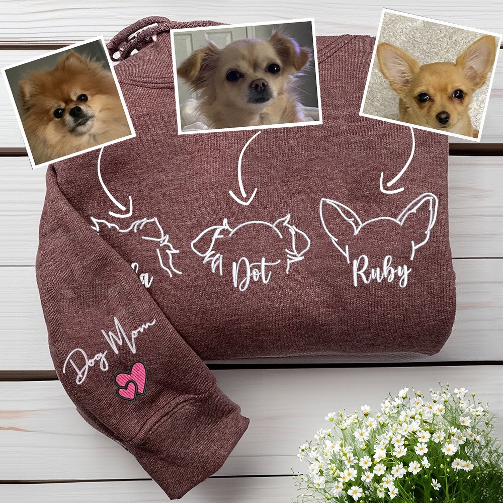 Personalized Dog Mom Embroidered Dog Ears Sweatshirt Hoodie Gifts For Pet Lover