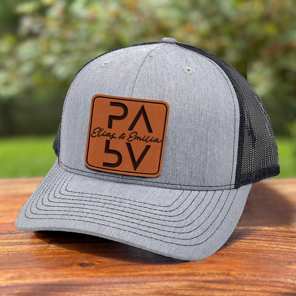 Personalized Papa Real Leather Patch Trucker Hat With Kids Names Thoughtful Gift for Dad