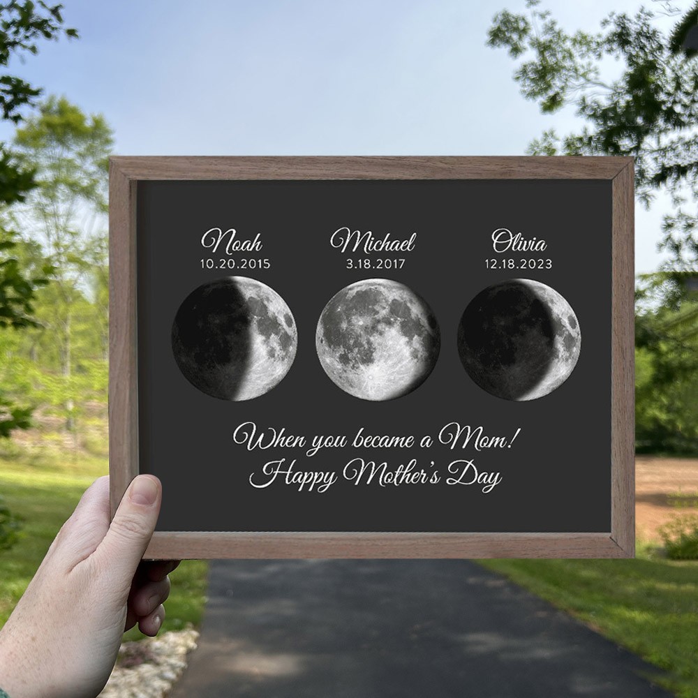 Custom Famliy Moon Phase Wooden Frame Sign Keepsake Gifts For Mom Mother's Day Gift Ideas