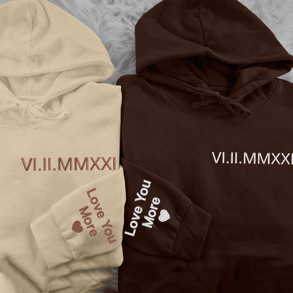 Personalized Embroidered Roman Numeral Hoodie Sweatshirt Anniversary Gift Ideas Love Gift for Couple