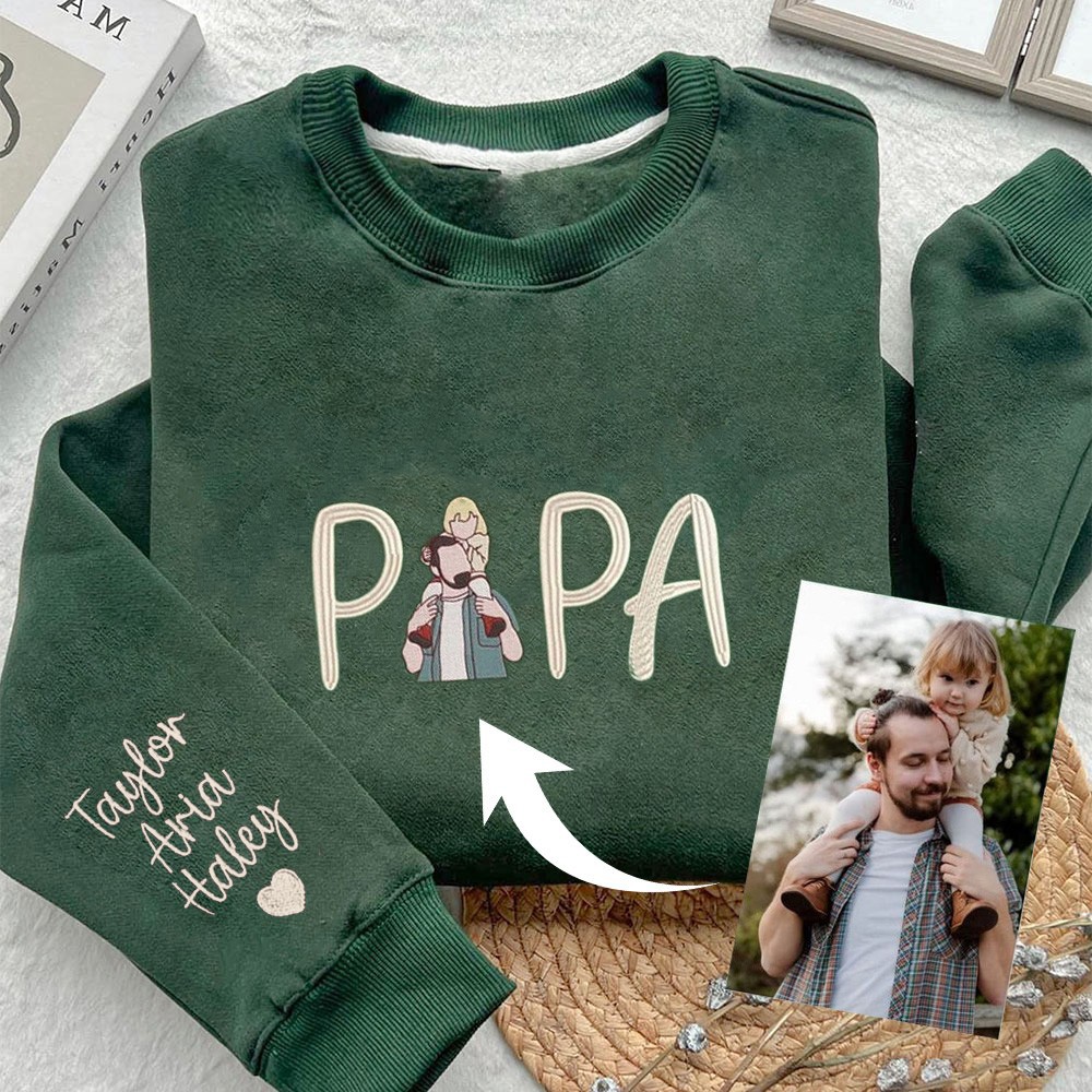 Personalized Papa Photo Embroidered Sweatshirt Hoodie With Kids Names Father's Day Gift Ideas