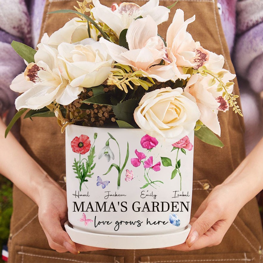 Custom Birth Flower Pot For Mama's Garden Special Mother's Day Gift Ideas