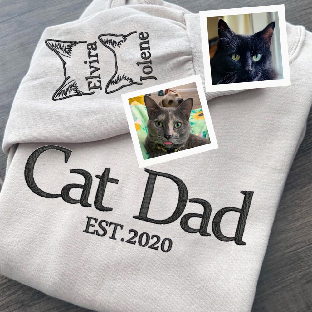 Custom Cat Dad Embroidered Sweatshirt Hoodie With Date Keepsake Gifts For Pet Lover Father's Day Gift