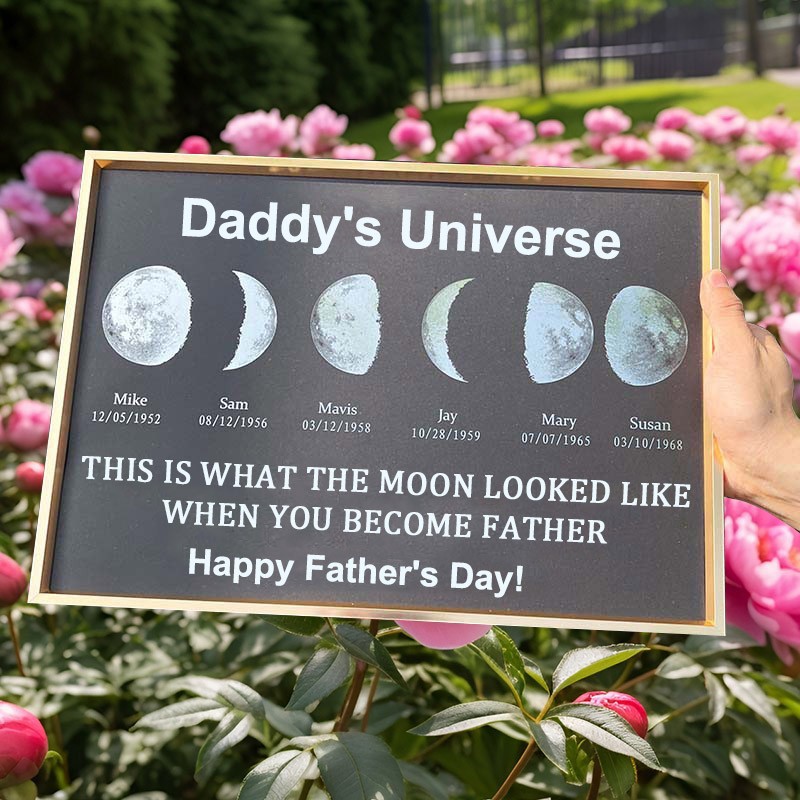 Custom Daddy's Universe Moon Phase Print Wooden Frame With Names Meaningful Father's Day Gifts