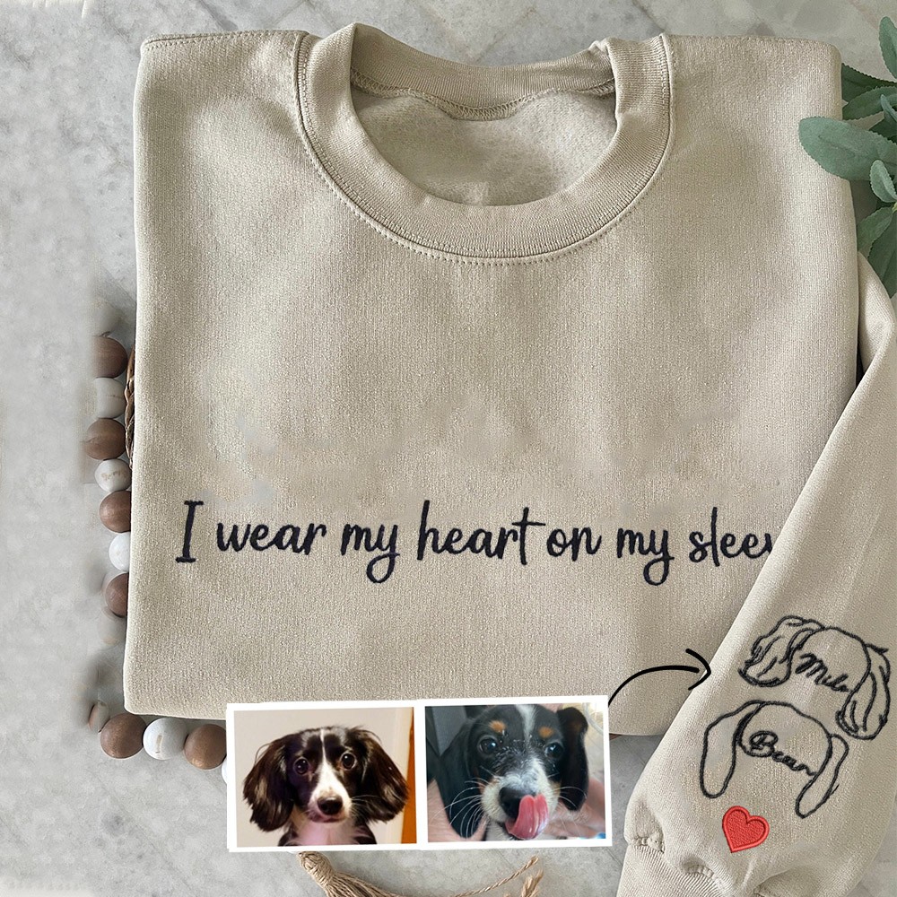 I Wear My Heart on My Sleeve Personalized Embroidered Dog Ears Outline Sweatshirt Hoodie Gifts for Pet Lover