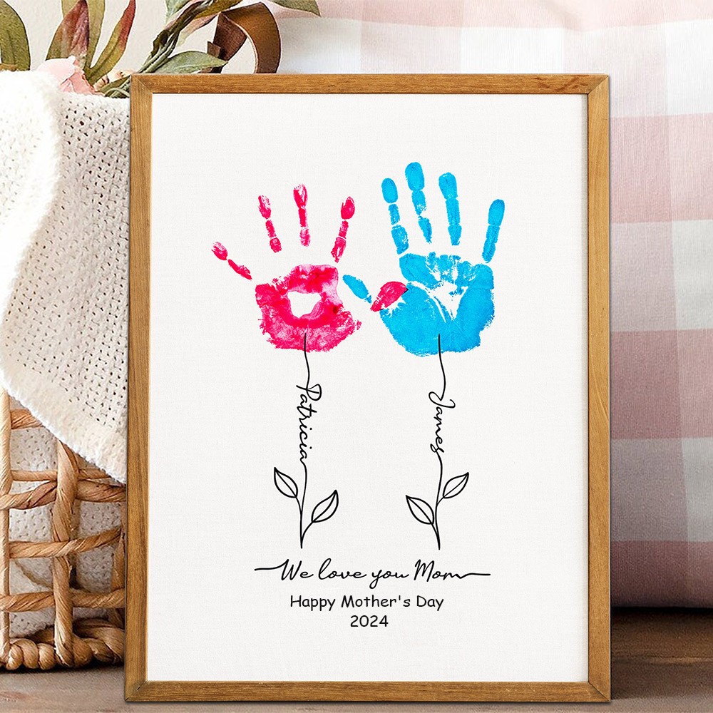 Custom Mom DIY Handprint Wood Frame Sign With Date Mother's Day Gift Ideas Famliy Keepsake