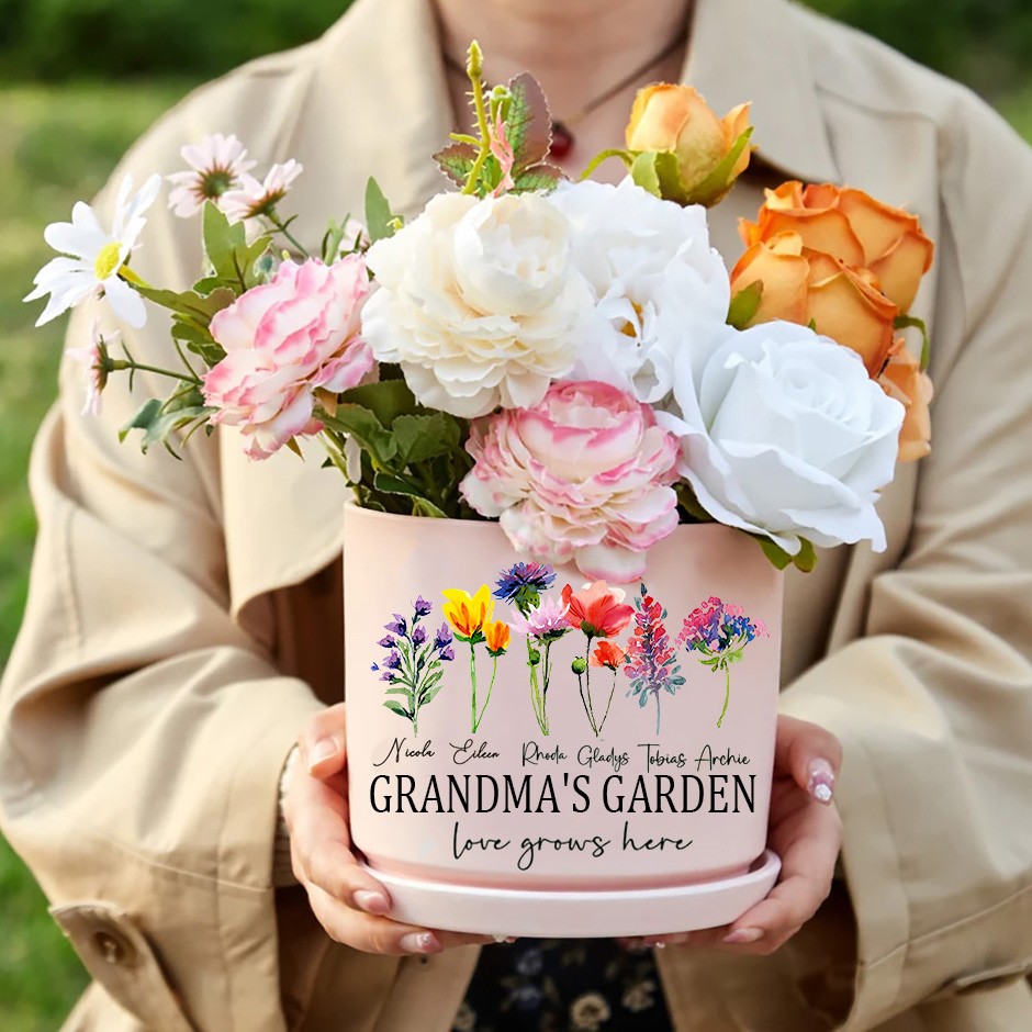 Grandma's Garden Birth Flower Outdoor Plant Pot Mother's Day Gift Ideas Unique Gifts for Grandma Mom 