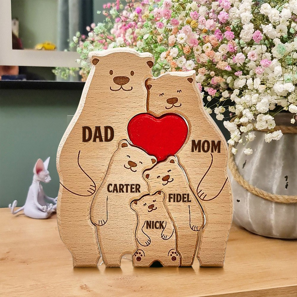 Personalized Wooden Bear Family Names Puzzle Keepsake Gift