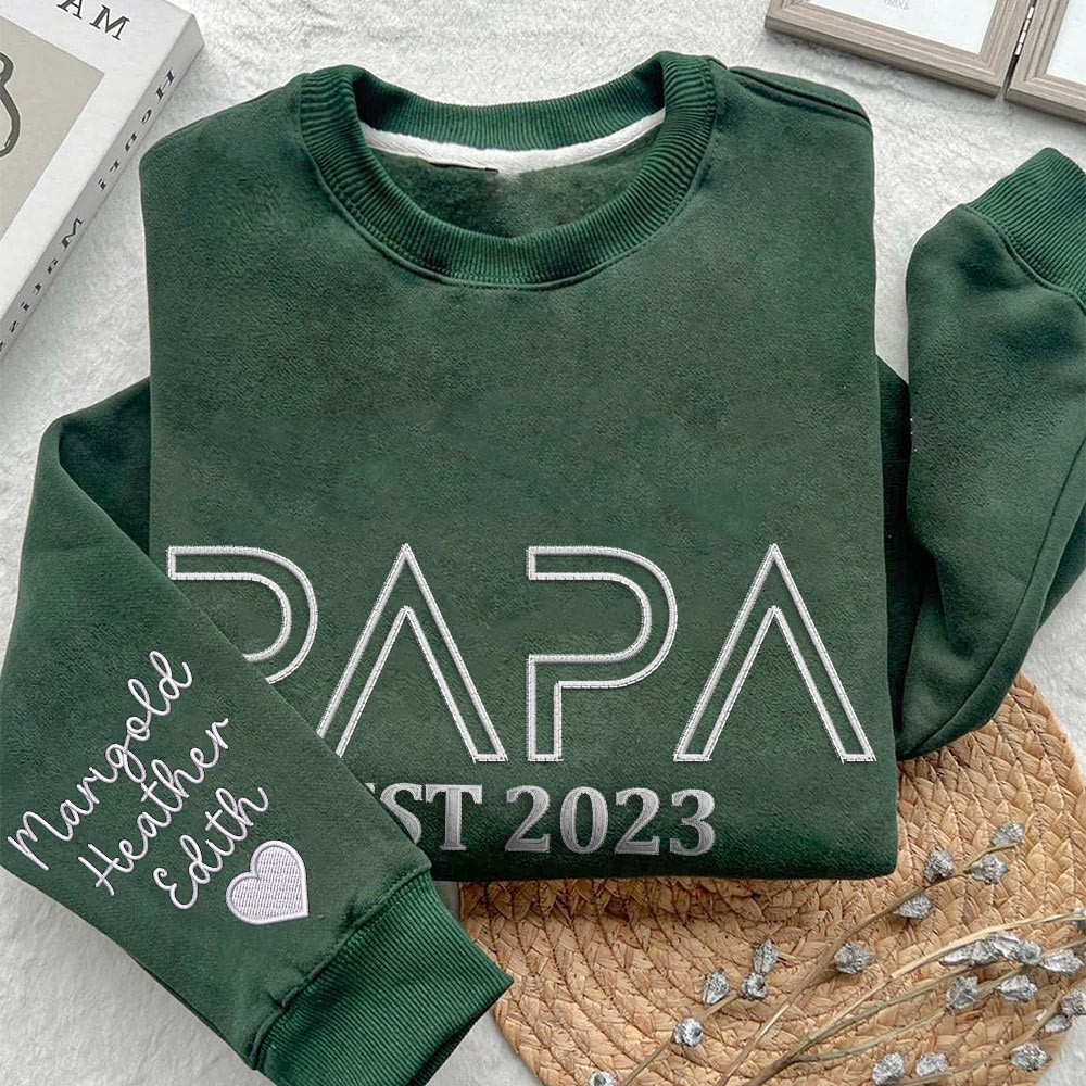 Embroidered Custom Kids Names Papa Sweatshirt Hoodie Heartful Gift For Dad Father's Day Gift Ideas