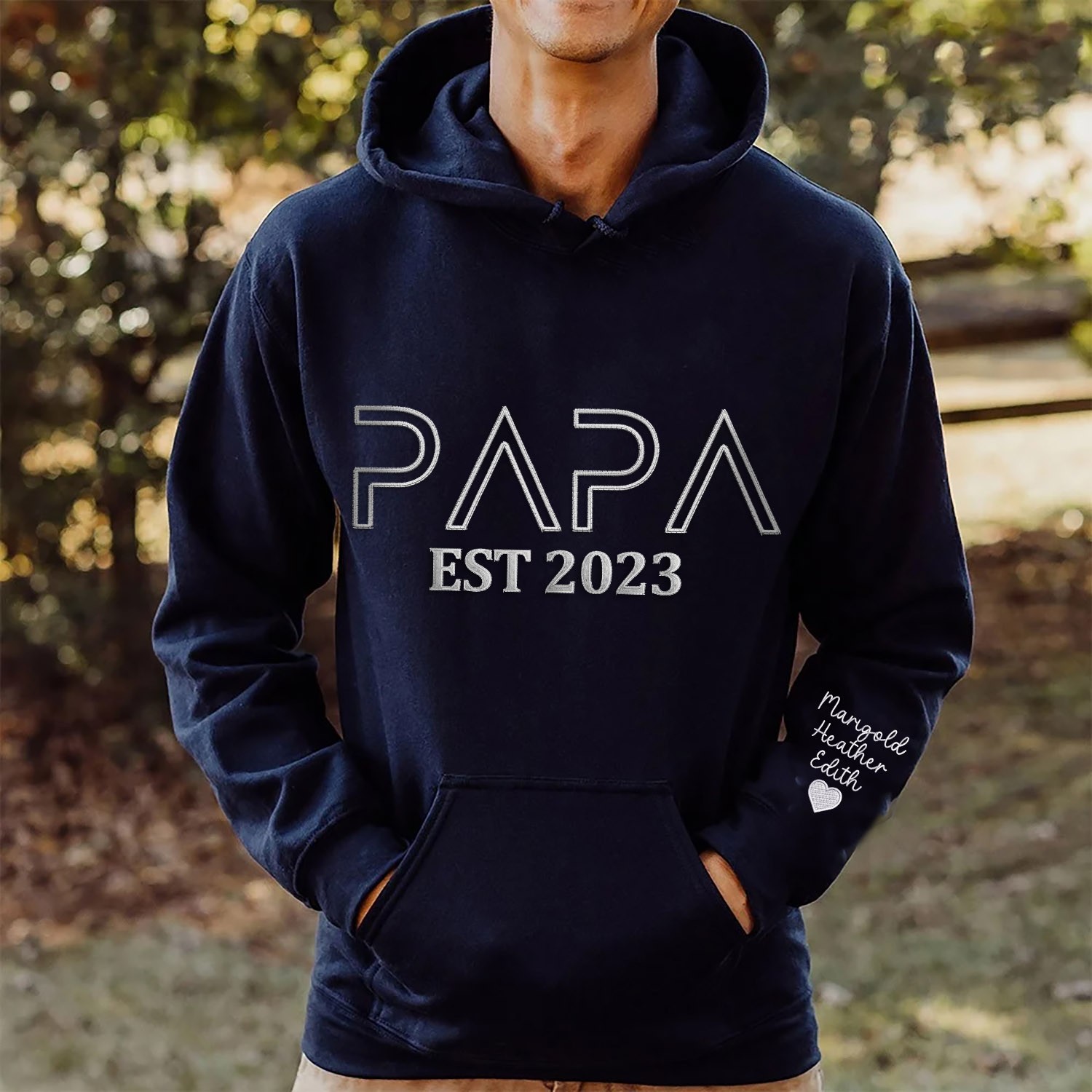 Personalized Embroidered Kids Names Papa Hoodie Sweatshirt Best Gift For Dad Father's Day Gift Ideas