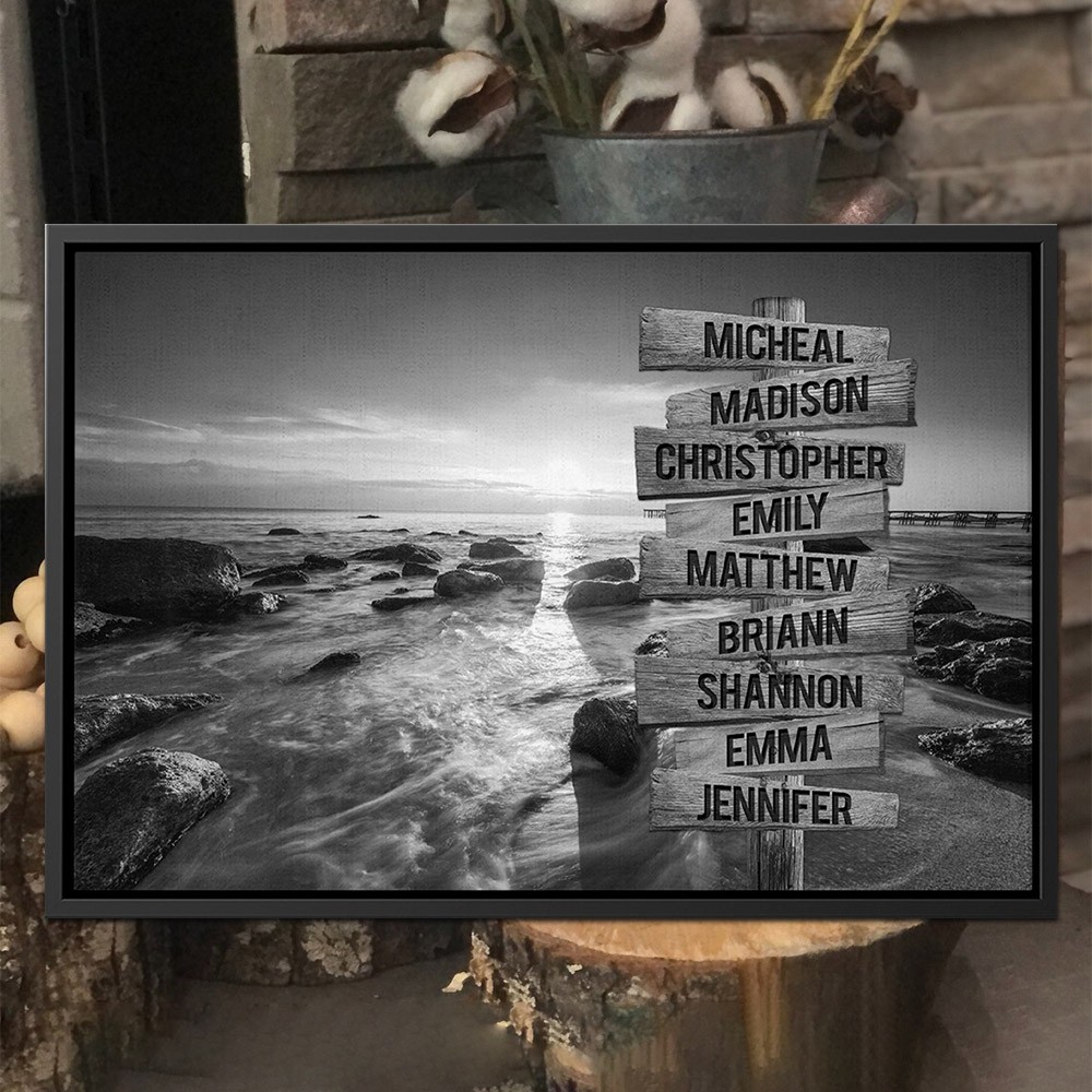 Personalized Family Street Sign Sunset Beach Canvas Wall Art With Name Framed Family Keepsake Gifts