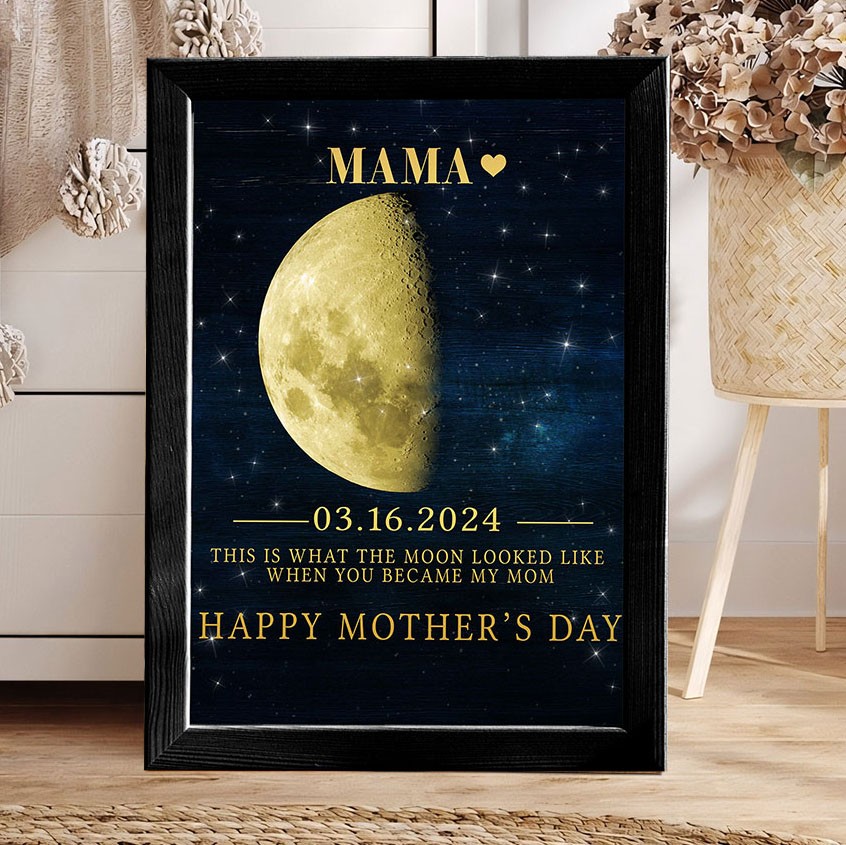 Custom Mama Moon Phase Wood Frame Sign With Date Unique Gifts for Mom Mother's Day Gift Ideas