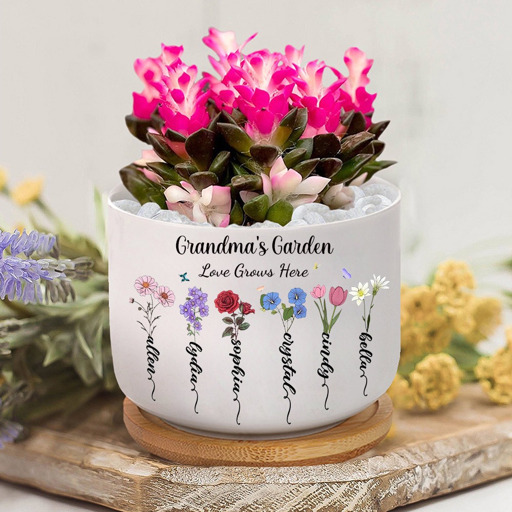 Custom Grandma's Garden Birth Flower Mini Plant Pot Love Grows Here Keepsake Gift for Mom Grandma Mother's Day Gifts