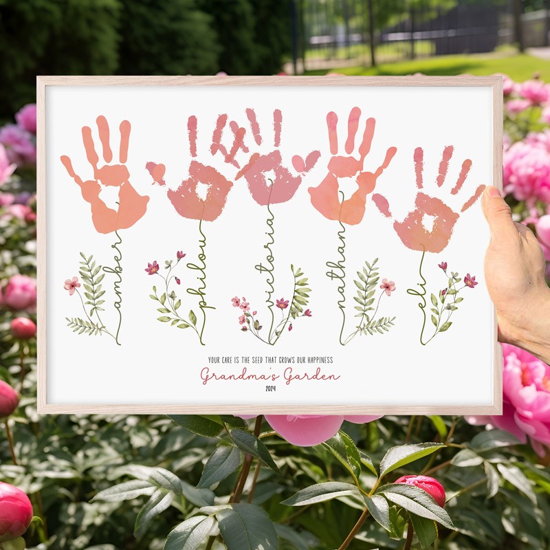 Custom Grandma's Garden DIY Handprint Frame Mother's Day Gift Ideas Meaningful Famliy Gift For Mom